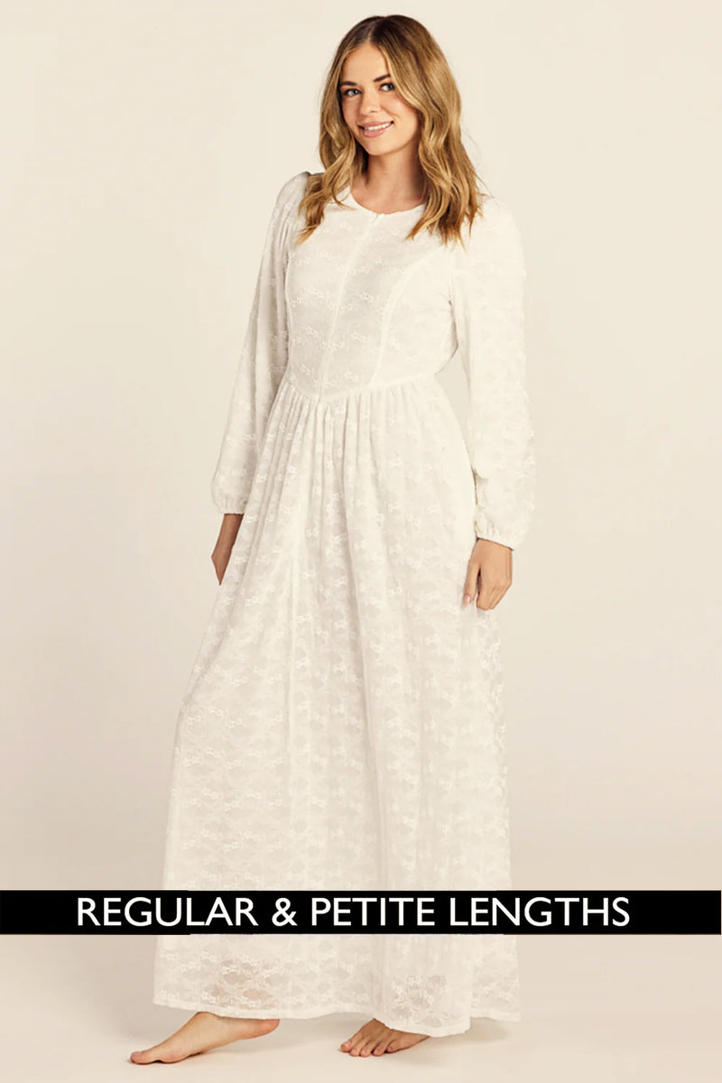 The Cadence Front Zipper Temple Dress in Creamy White