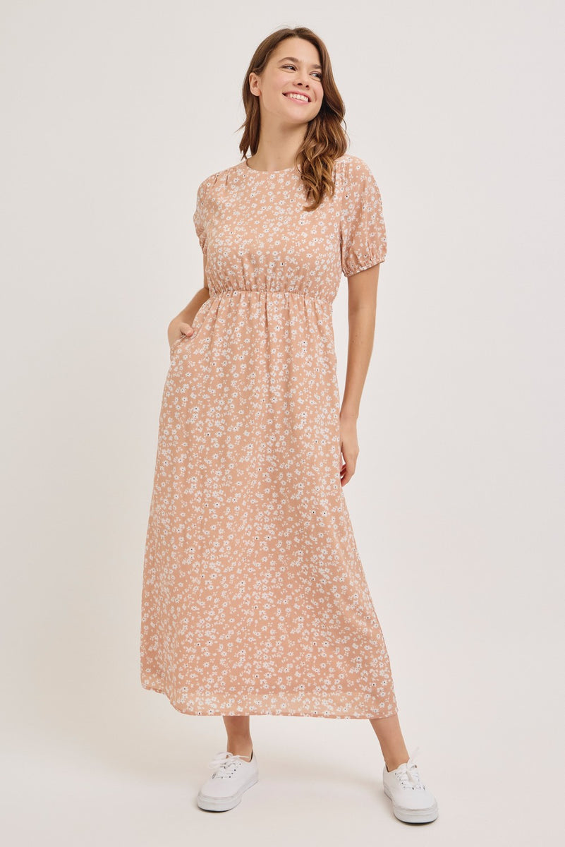 Felicity Pleat Bust Split Midi Dress Blue