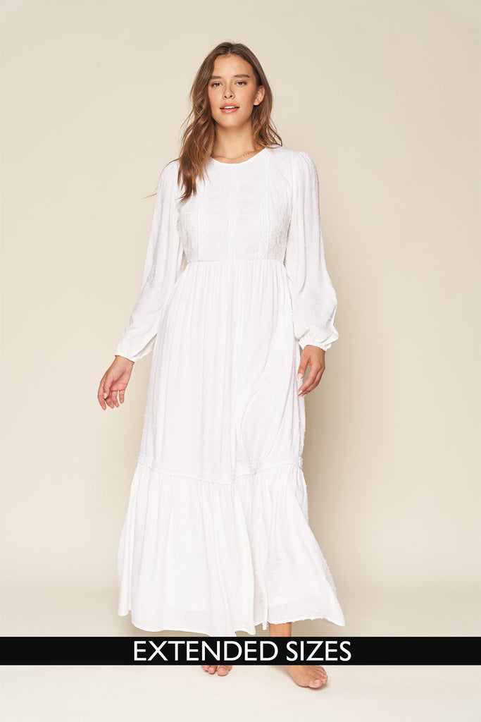The Simone Embroidered Lace Temple Dress in White