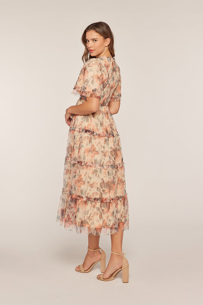 The Elsa Smocking Dress in Apricot Multi