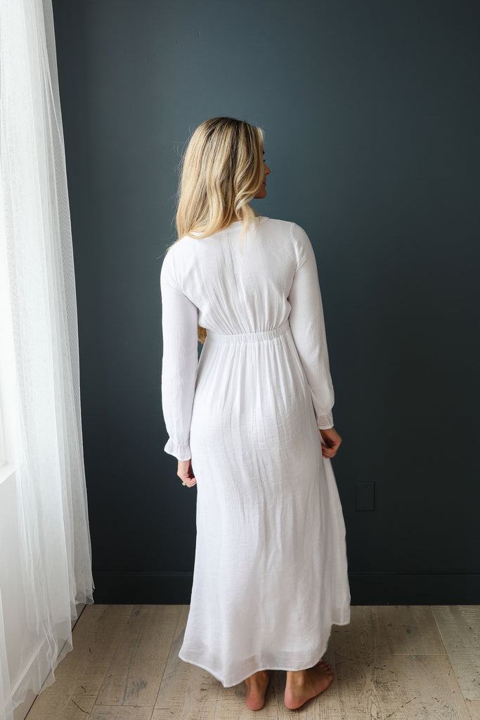 The Zoe Button Down Temple Dress in White