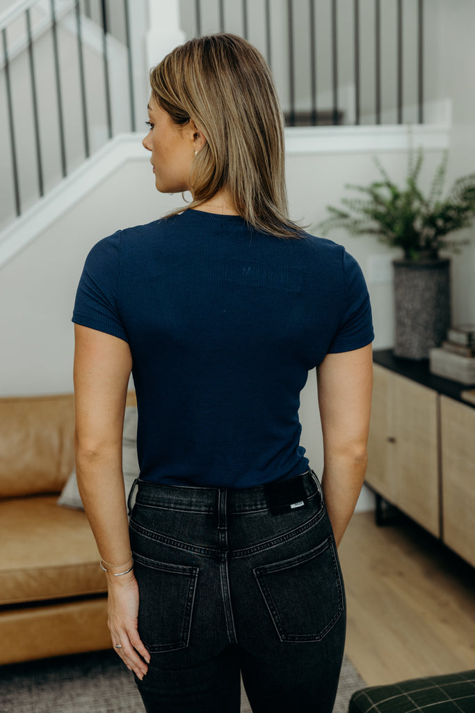 Short Sleeve Ribbed Tee in Sailor Blue