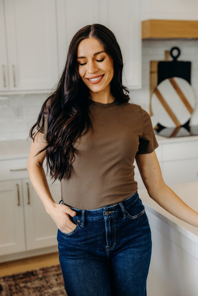 Short Sleeve Ribbed Tee in Laurel Oak
