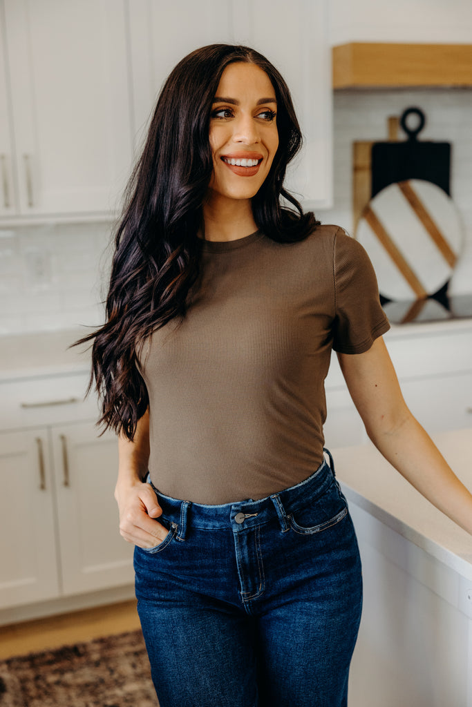 Short Sleeve Ribbed Tee in Laurel Oak