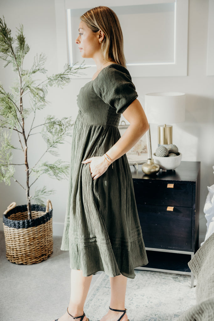 The Bronte Midi Dress in Calla Green