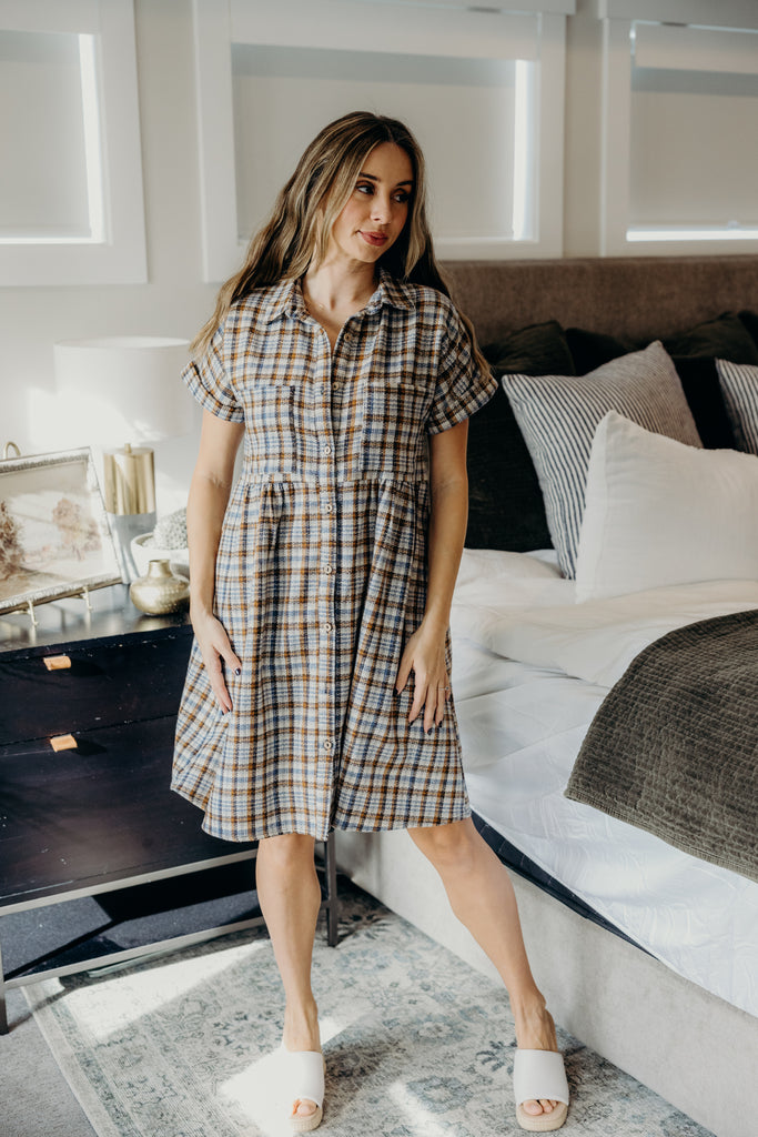 The Blanche Midi Dress in Harvest Plaid