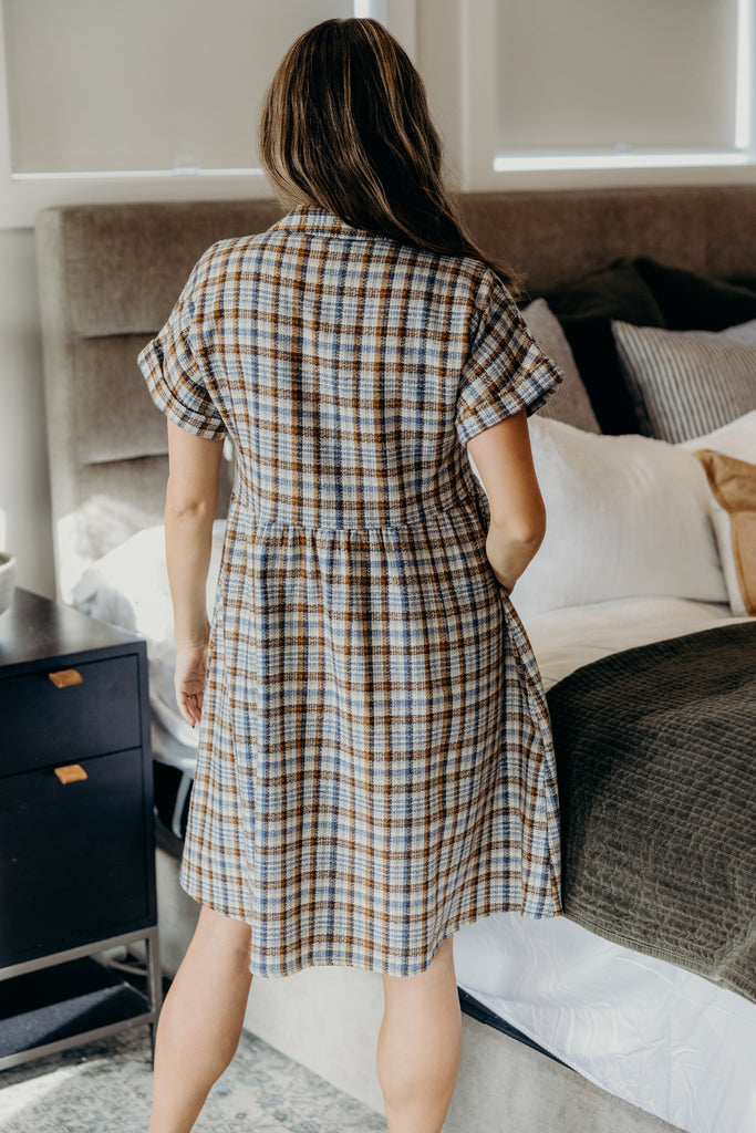 The Blanche Midi Dress in Harvest Plaid