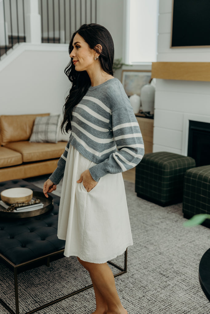 The Cameron Midi Dress in Light Gray