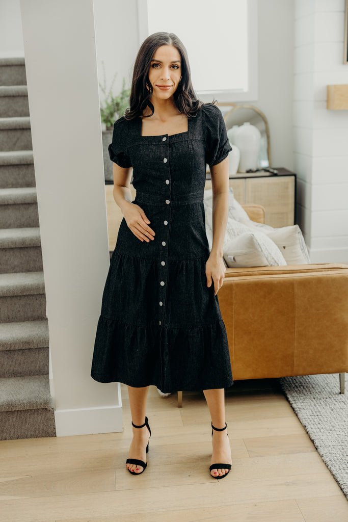 The Elton Midi Dress in Black Wash