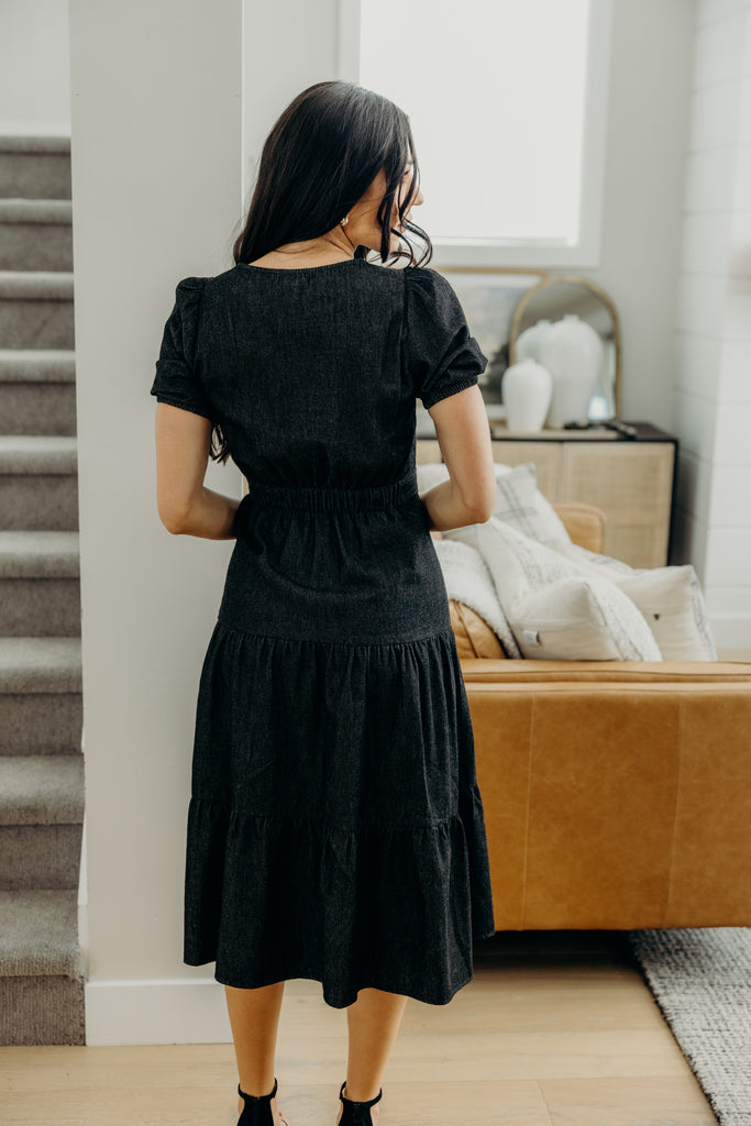 The Elton Midi Dress in Black Wash