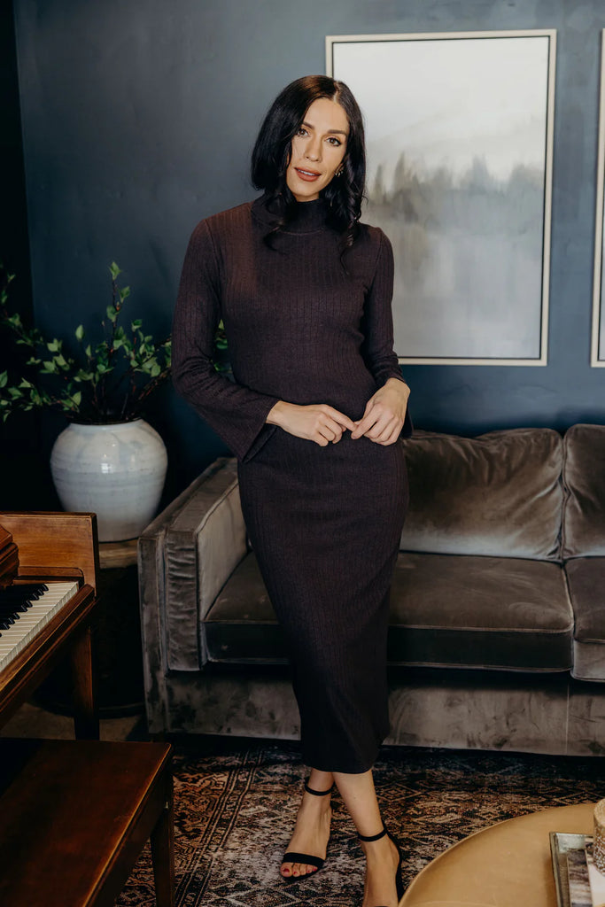 The Boston Midi Dress in Smoky Walnut