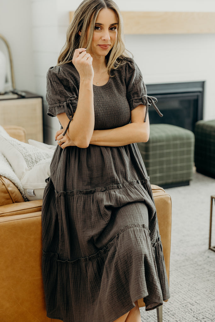 The Merritt Midi Dress in Luminous Gray