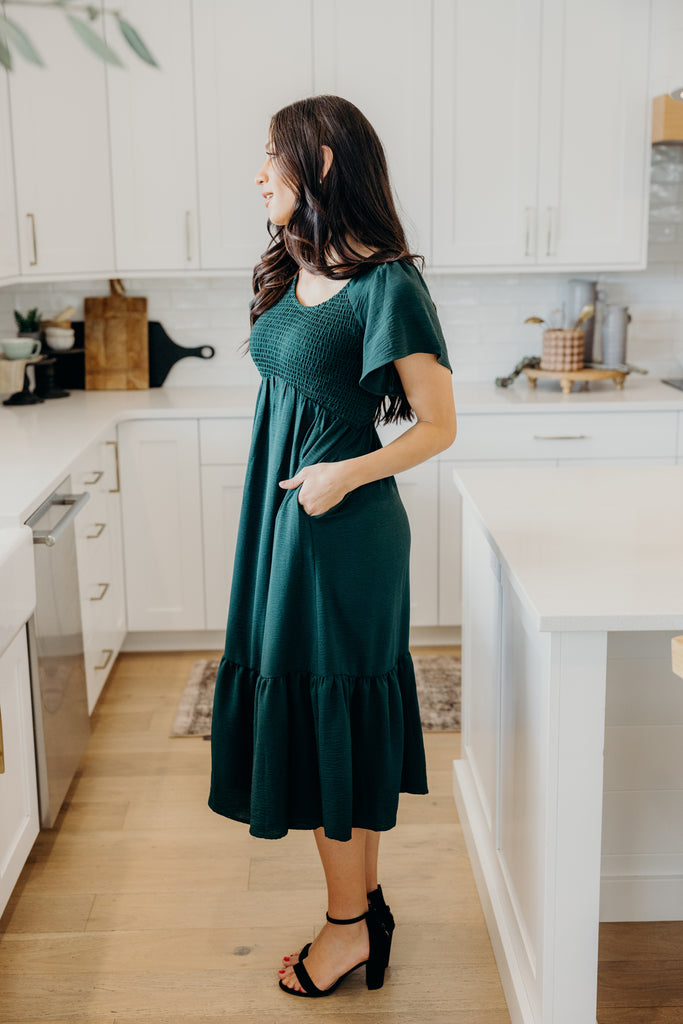 The Kendall Midi Dress in Alpine Green