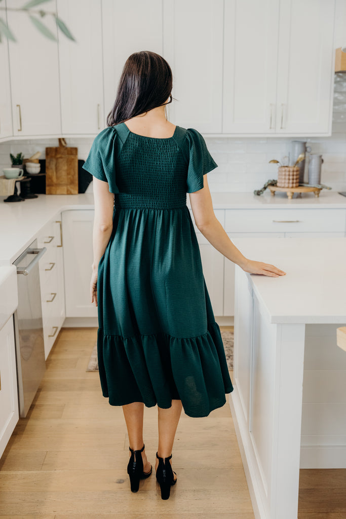 The Kendall Midi Dress in Alpine Green