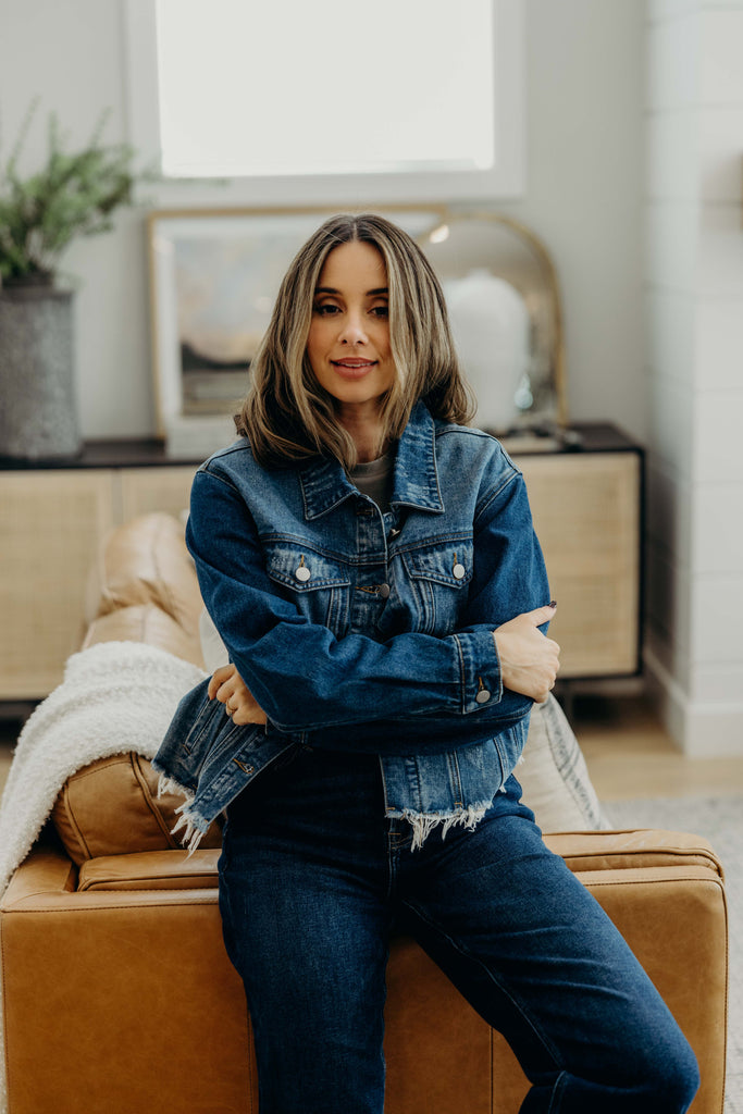 Distressed Denim Jacket in Indigo
