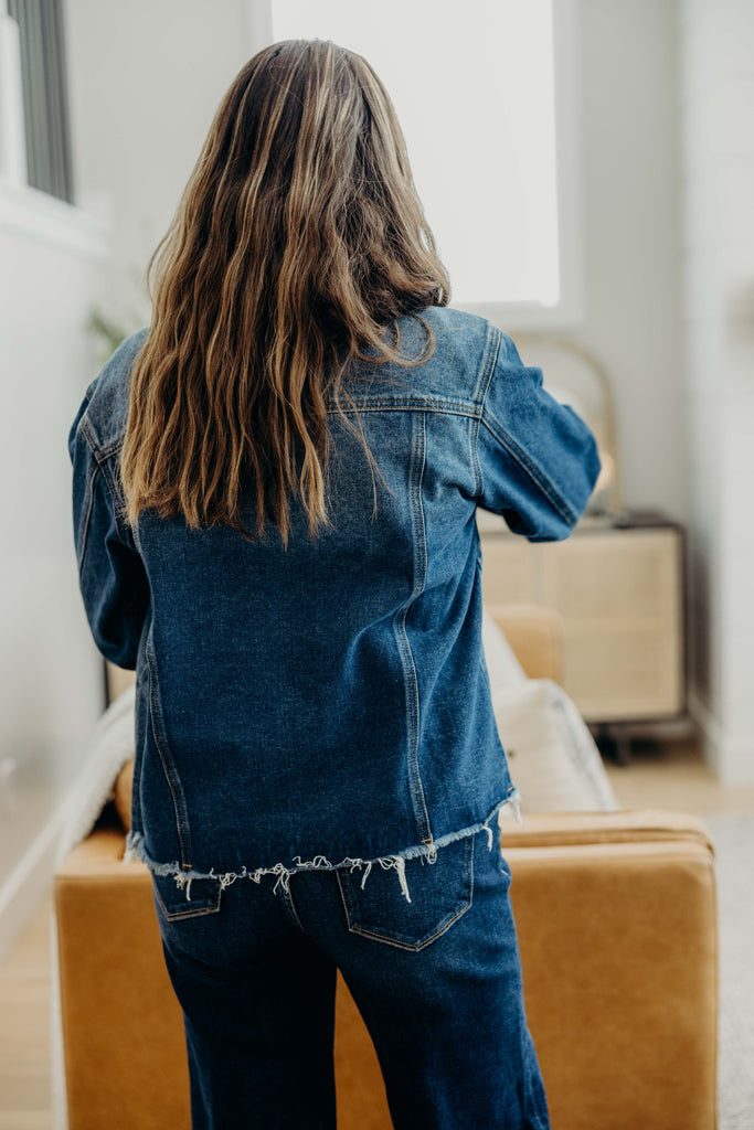 Distressed Denim Jacket in Indigo