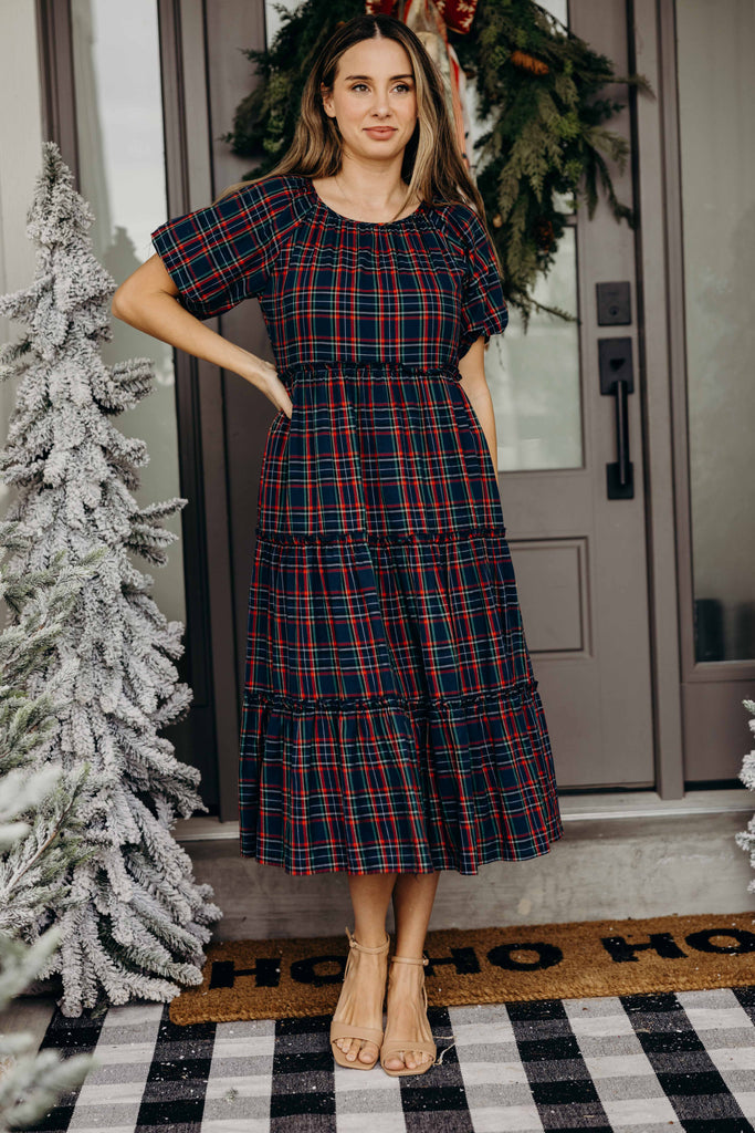 The Serena Midi Dress in Heritage Plaid
