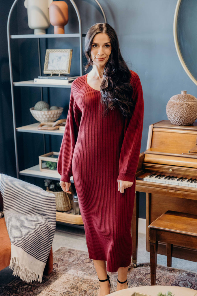 The Romee Sweater Dress in Rhubarb