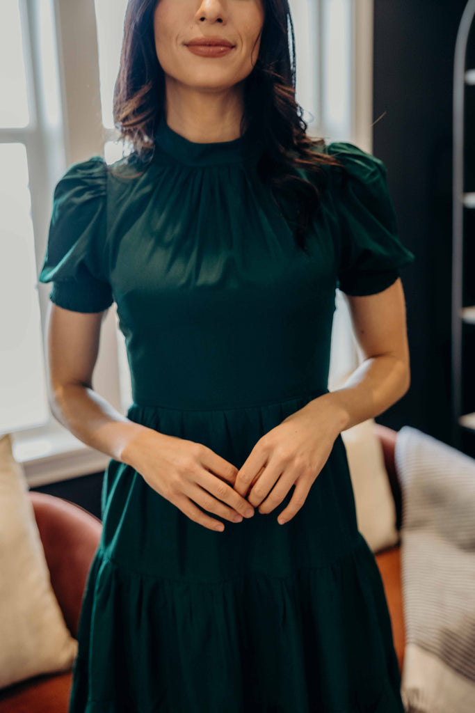 The Hollis Midi Dress in Holiday Green