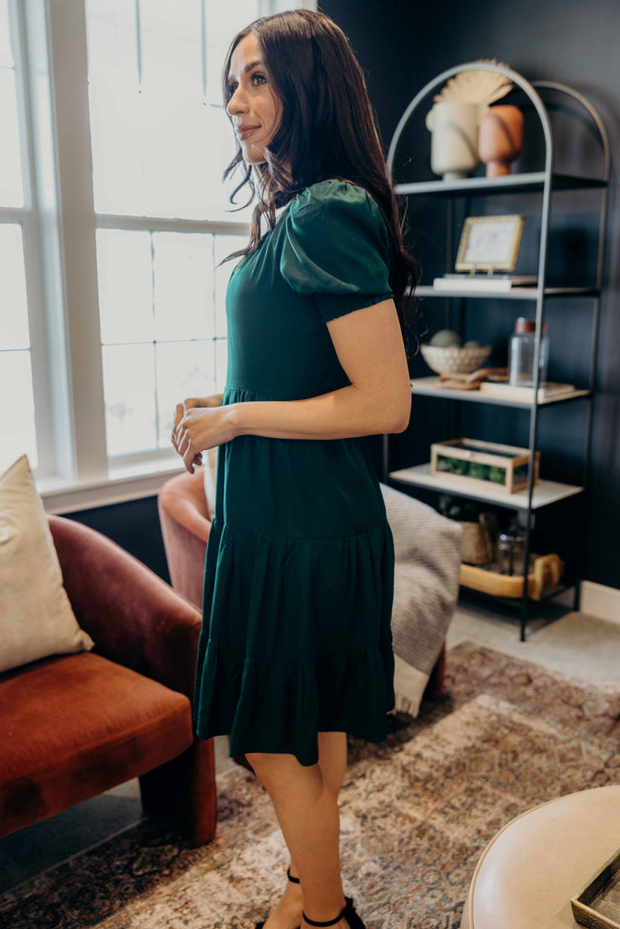The Hollis Midi Dress in Holiday Green