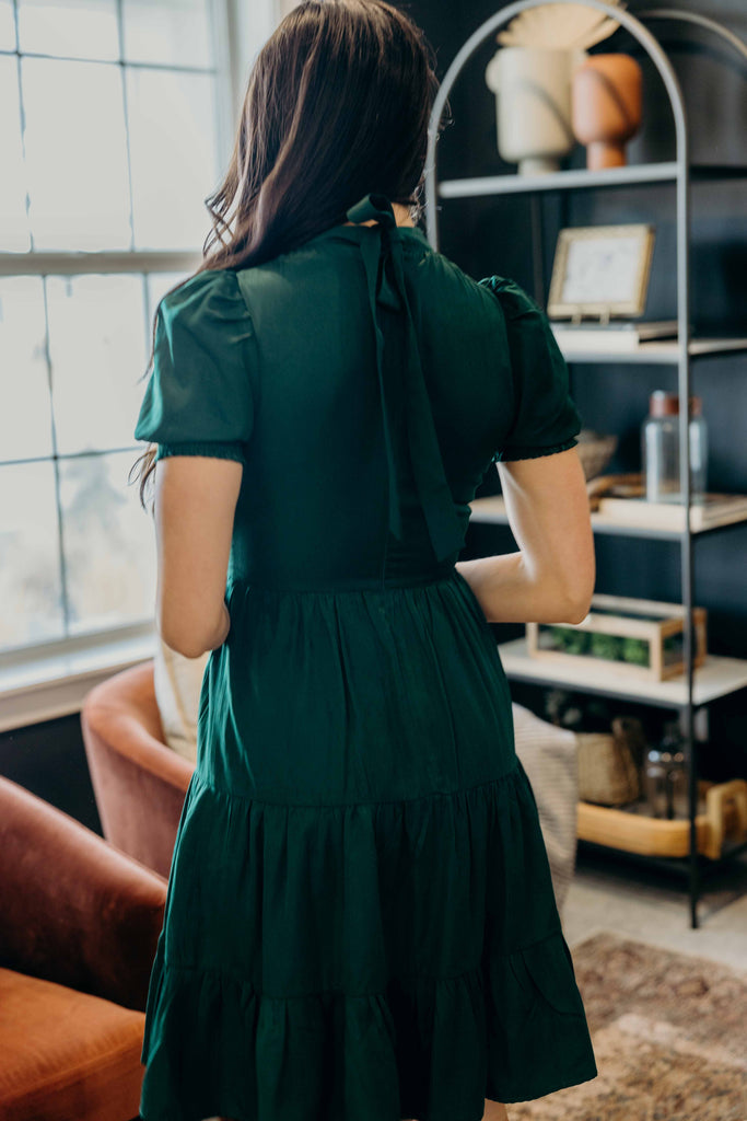 The Hollis Midi Dress in Holiday Green