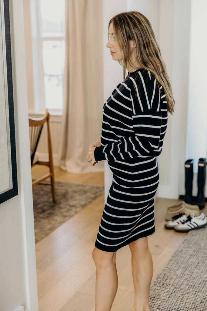 Striped Knit Sweater in Black