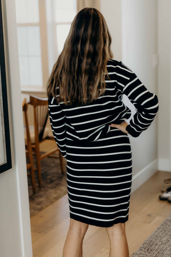 Striped Knit Sweater in Black