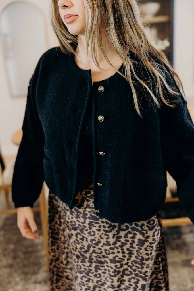 Button Front Cardi in Black