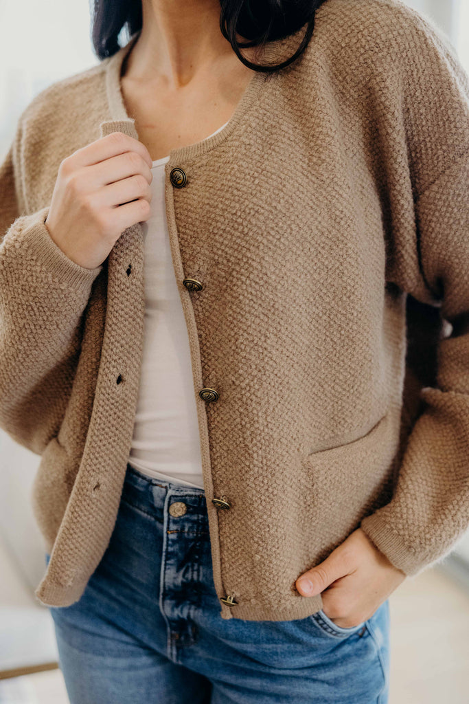 Button Front Cardigan in Sesame