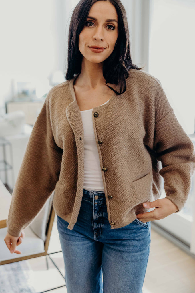 Button Front Cardigan in Sesame