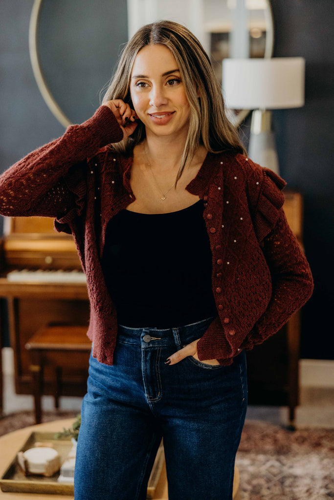 Crochet Cardigan in Bordeaux