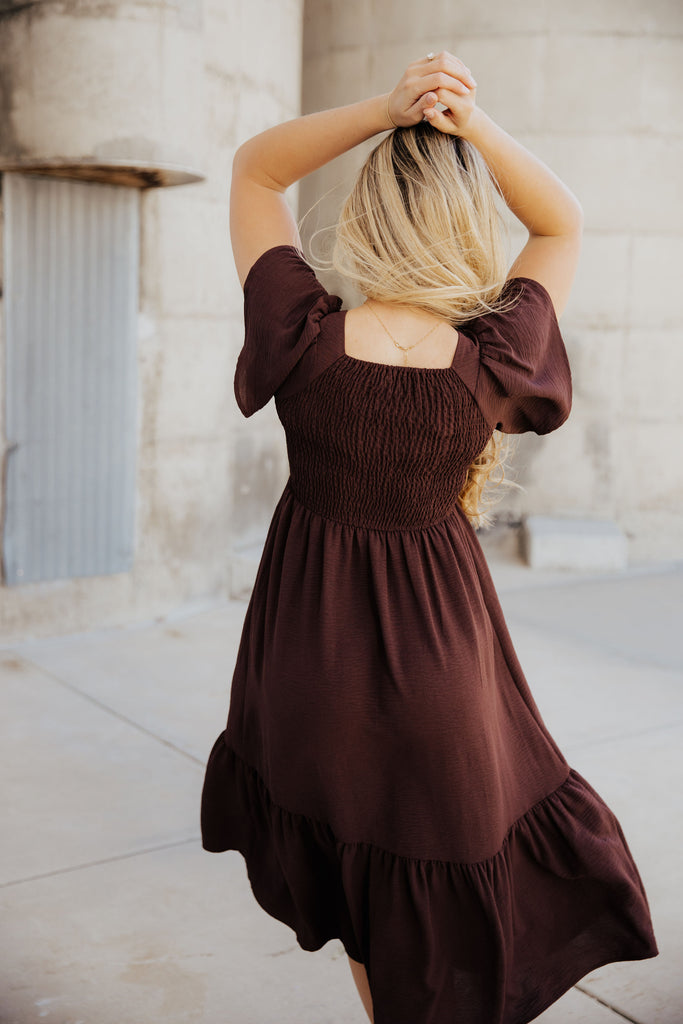 The Kendall Midi Dress in Mulberry Mocha