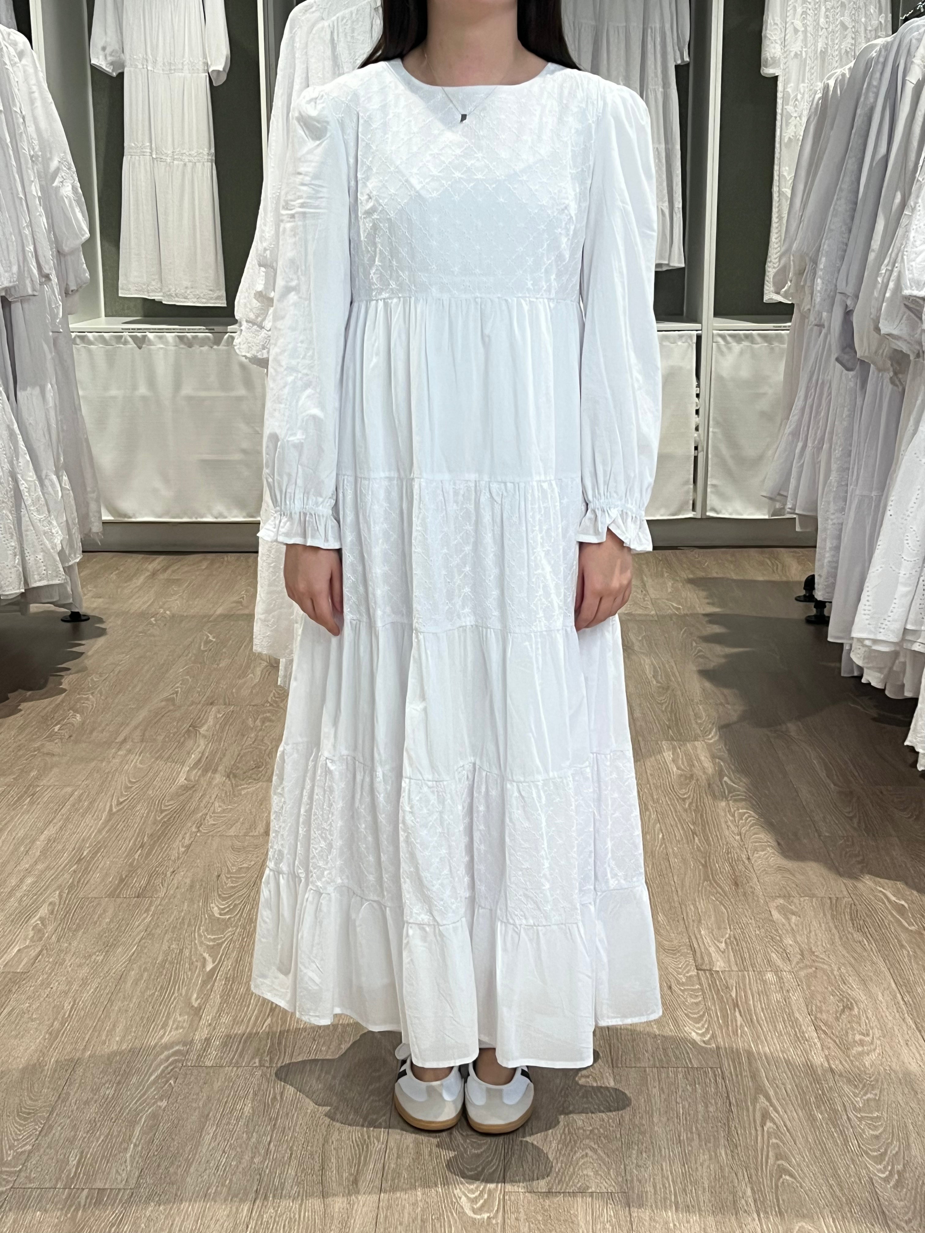 The Fern Eyelet Temple Dress in White REGULAR / M