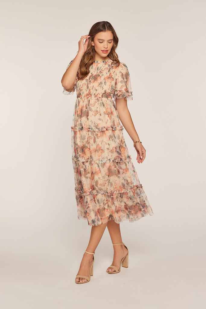 The Elsa Smocking Dress in Apricot Multi