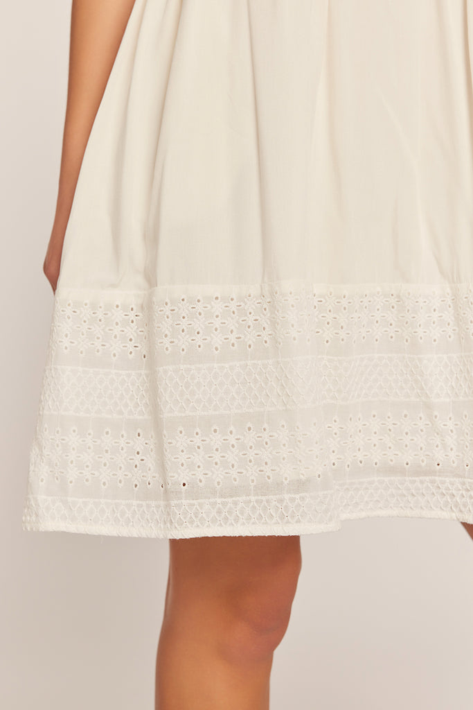 The Sheryl Eyelet Mixed Mini Dress in Ivory