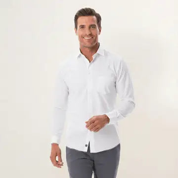 mens white dress shirts long sleeve Men's Long Sleeve Shirts | Chartres White Solid Seersucker