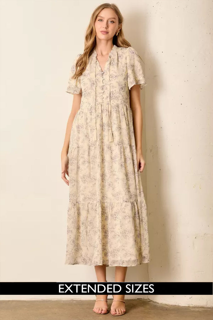 The Calista Printed Maxi Dress in Cream Multi