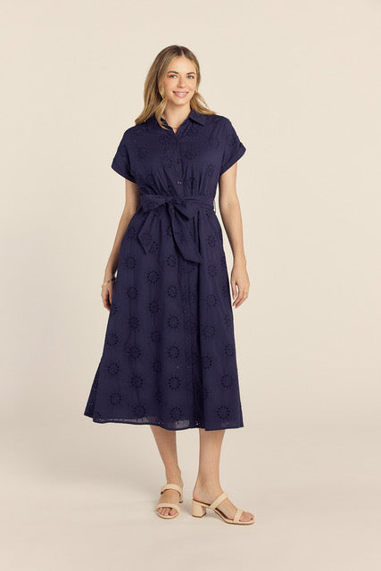 The Elin Eyelet Shirt Dress in Navy L