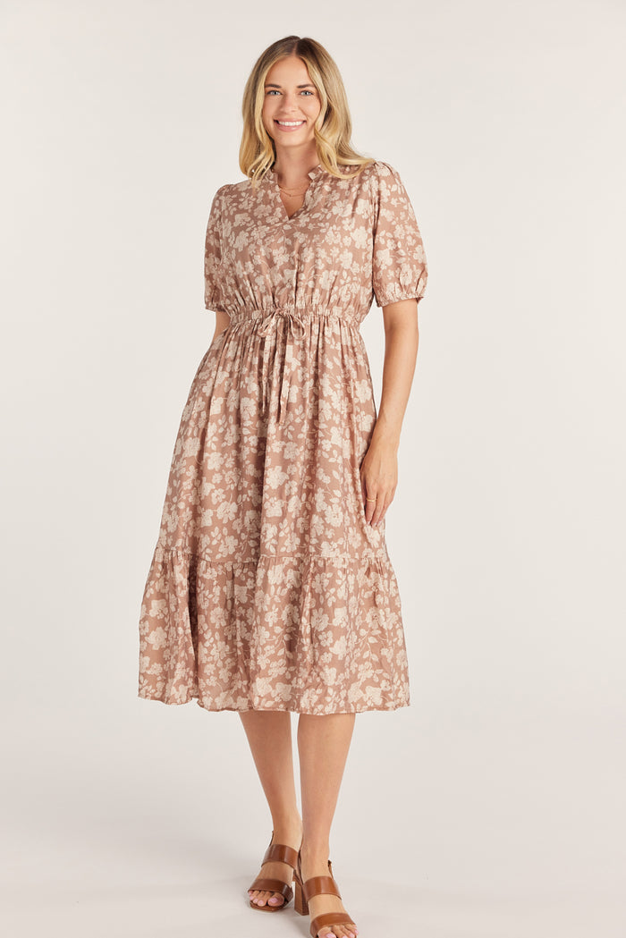 The Gwen Flower Printed Dress in Brown