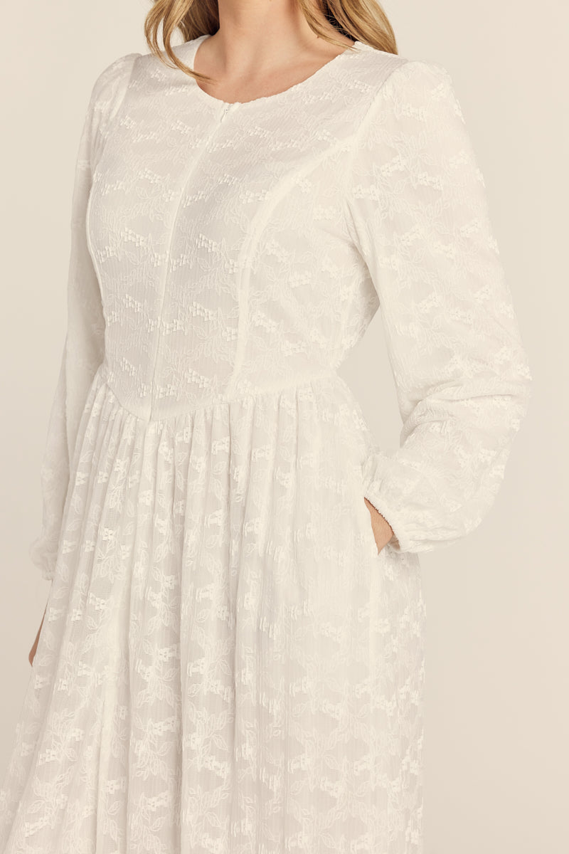 The Cadence Front Zipper Temple Dress in Creamy White S / Petite