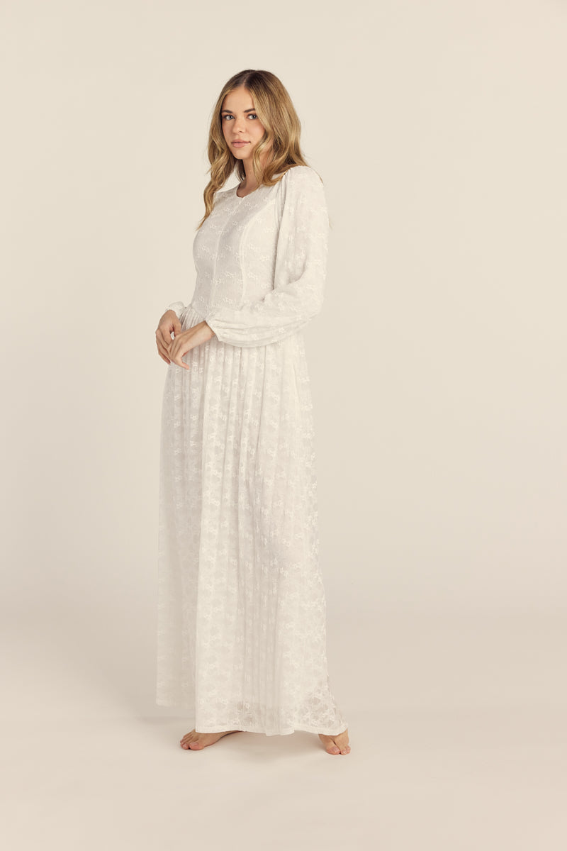 white long sleeve zipper dress The Dahlia Lace Front Zip Temple Dress in White REGULAR / L
