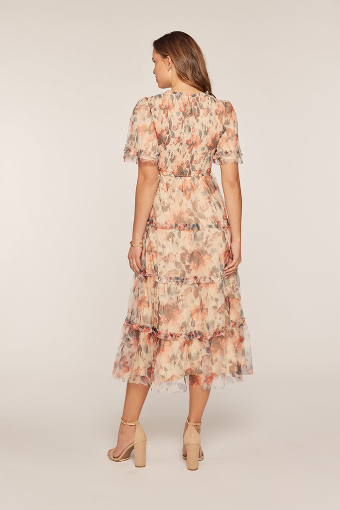 The Elsa Smocking Dress in Apricot Multi