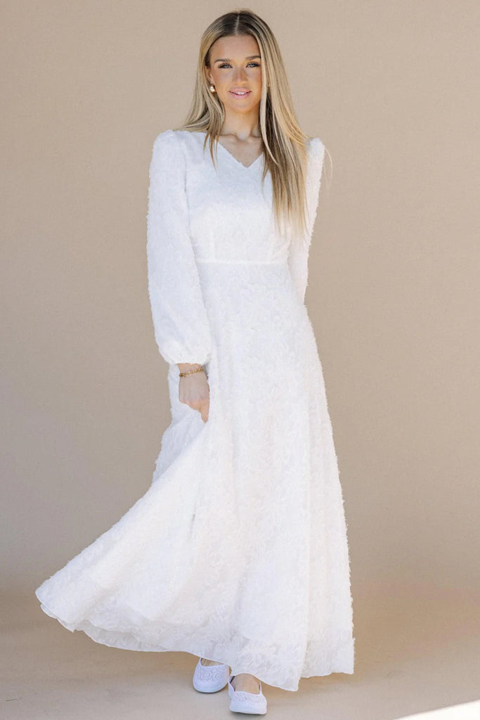 The Eris Soft Textured Temple Dress in Creamy White