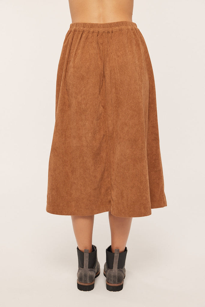 The Caroline Corduroy Midi Skirt in Brown