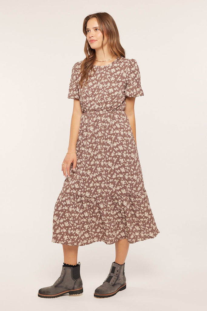 The Meredith Flower Print Dress in Brown