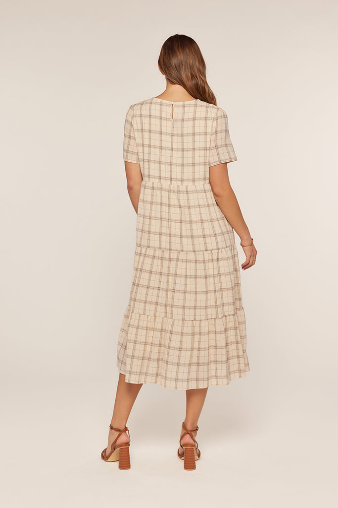 The Charlotte Gingham Tiered Dress in Tan