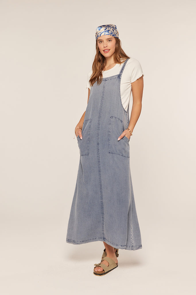 The Brenna Washed Lyocell Overall Dress Denim