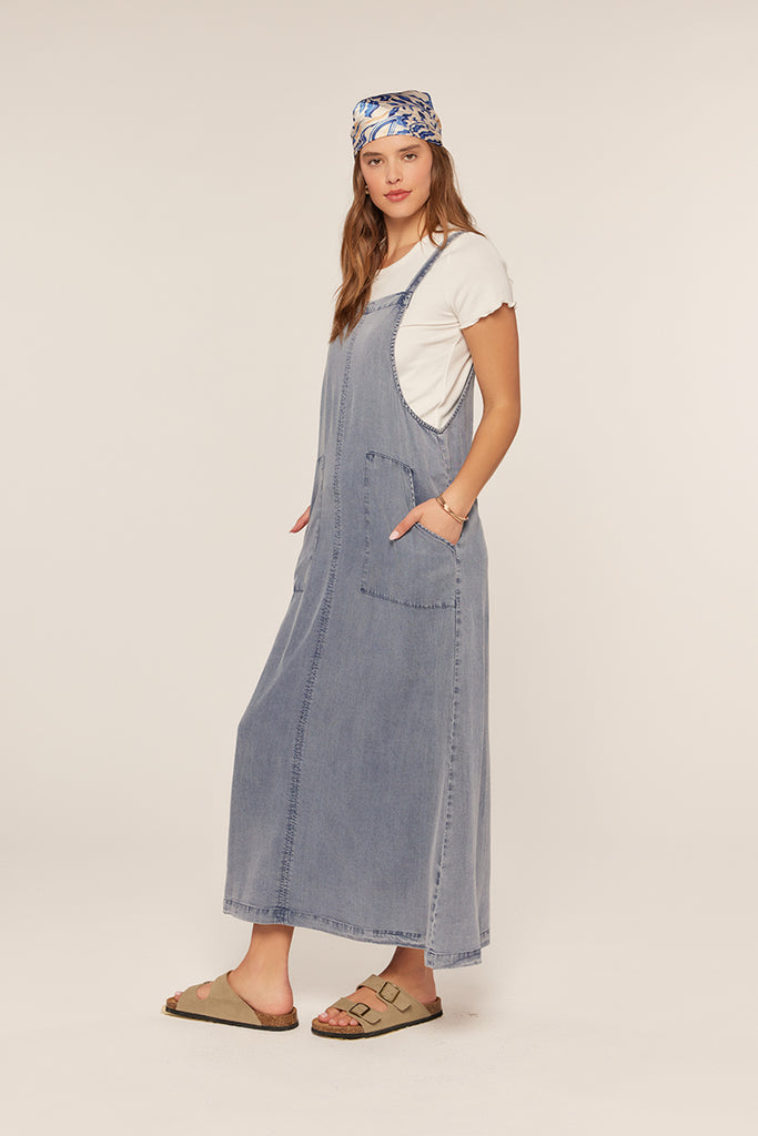 The Brenna Washed Lyocell Overall Dress Denim