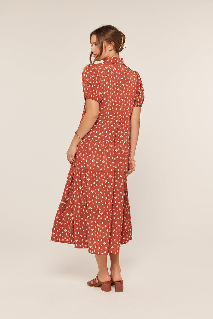 The Fiona Half Button Collar Dress in Teracotta