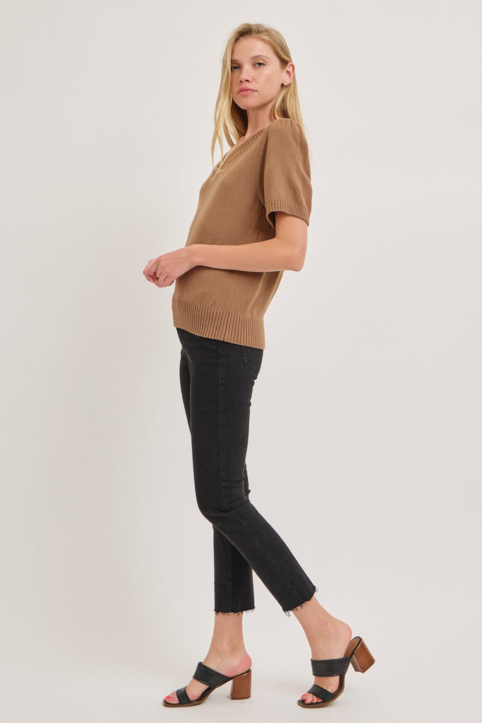 The Xena V-Neck Short Sleeve Sweater in Taupe